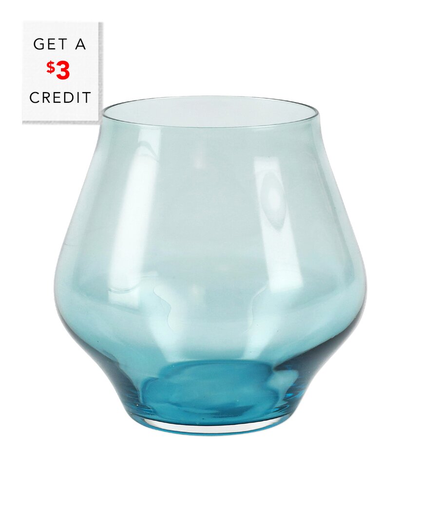 VIETRI VIETRI CONTESSA TEAL STEMLESS WINE GLASS WITH $3 CREDIT