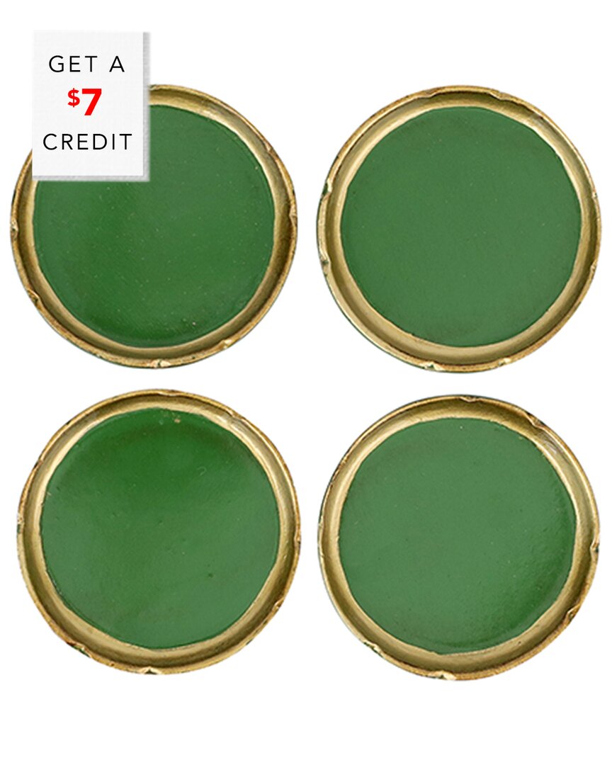 Shop Vietri Set Of 4 Florentine Wooden Accessories Green & Gold Coasters With $7 Credit