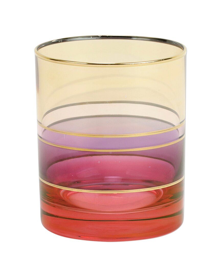 Vietri Regalia Deco Blue Double Old Fashioned Glass In Red