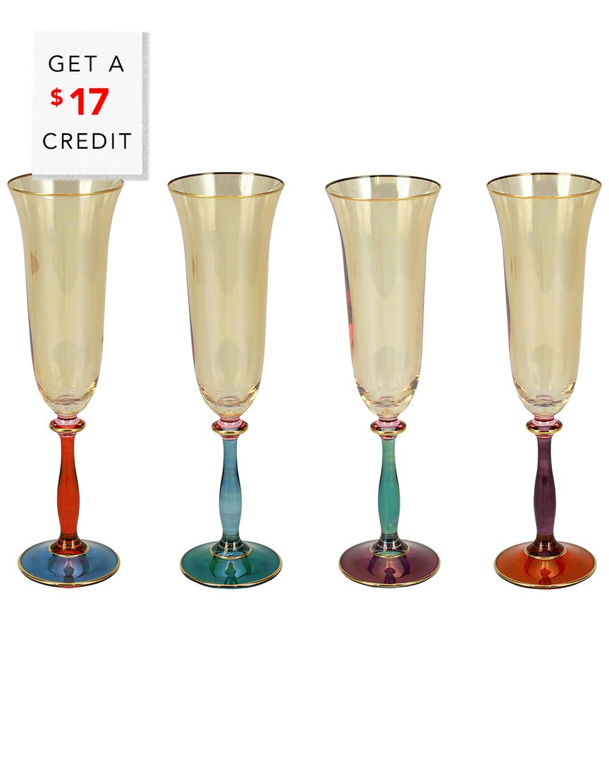 Vietri Set Of 4 Regalia Deco Assorted Champagne Glasses In Multi