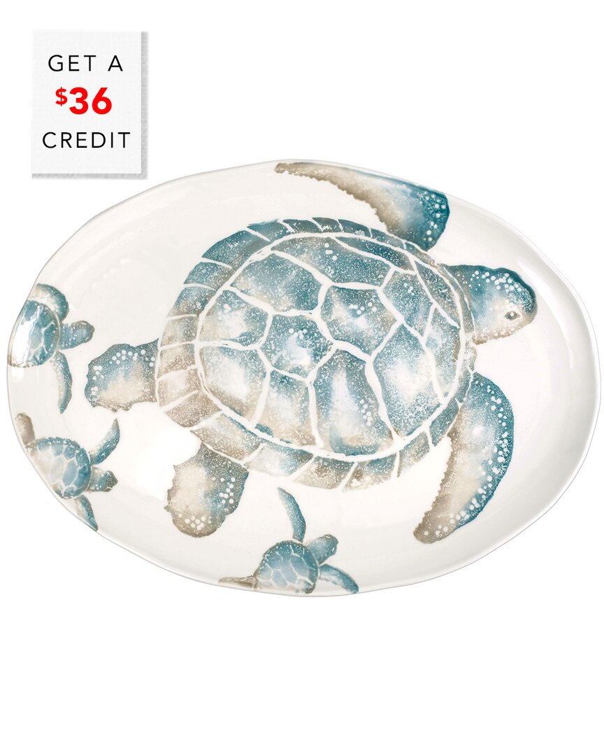 Shop Vietri Tartaruga Large Oval Platter With $36 Credit In Blue