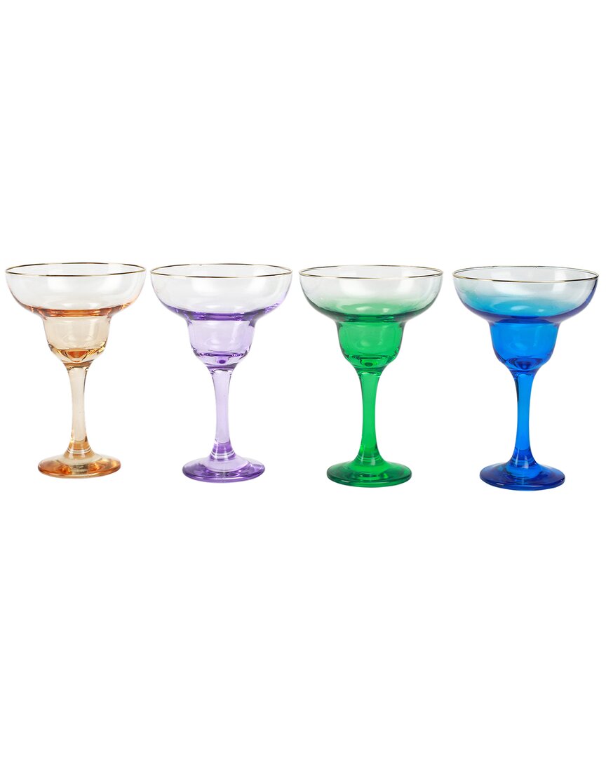 Vietri Set Of 4 Rainbow Jewel Tone Assorted Margarita Glasses In Multi