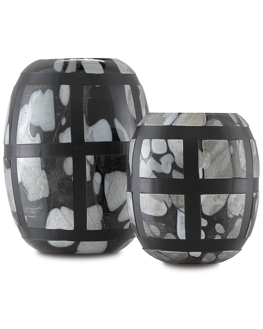 Currey & Company Set Of 2 Schiappa Glass Vases In Black