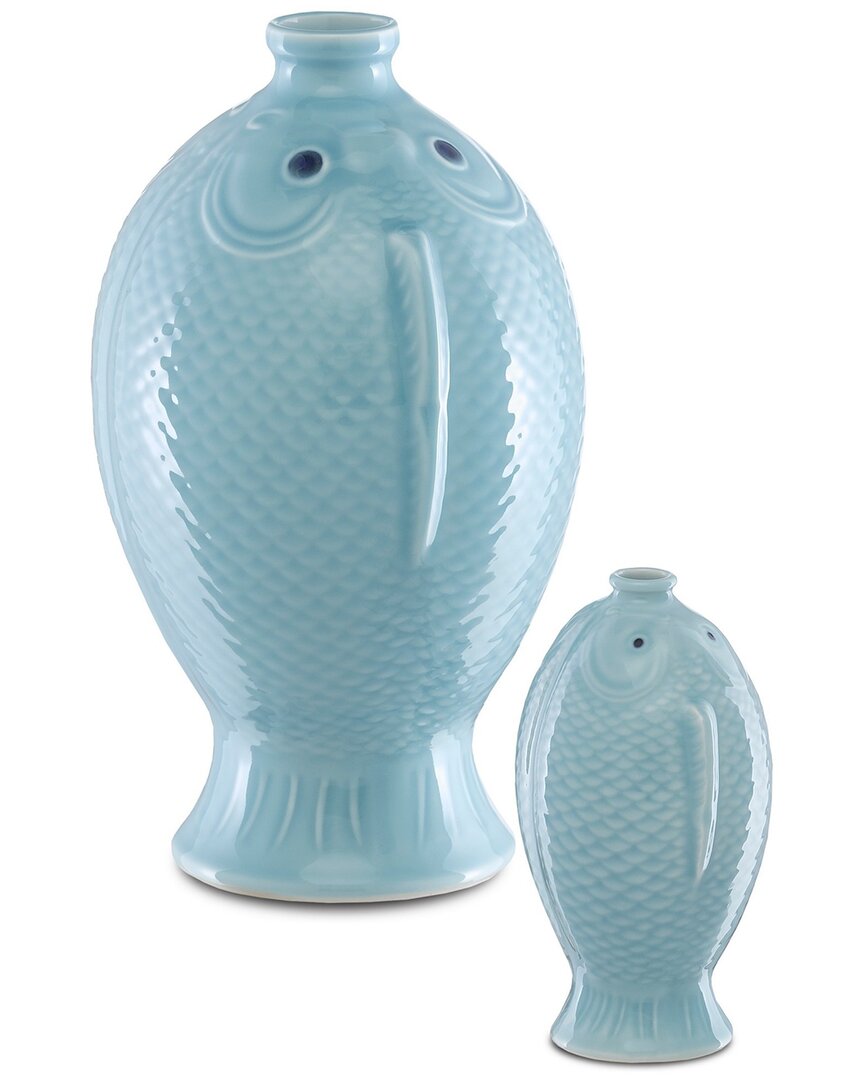 Currey & Company Set Of 2 Laguna Vases In Blue
