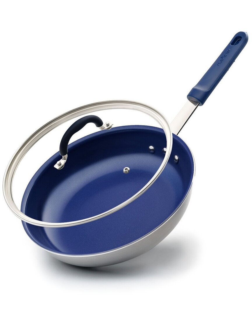Nutrichef 12in Large Non-stick Fry Pan With Lid In Blue