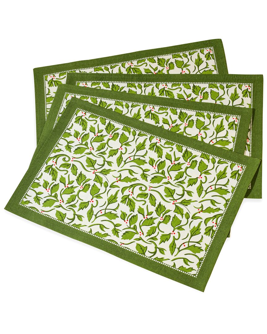 Tiramisu Set Of 4 Evergreen Elegance Block Print Placemats In Green