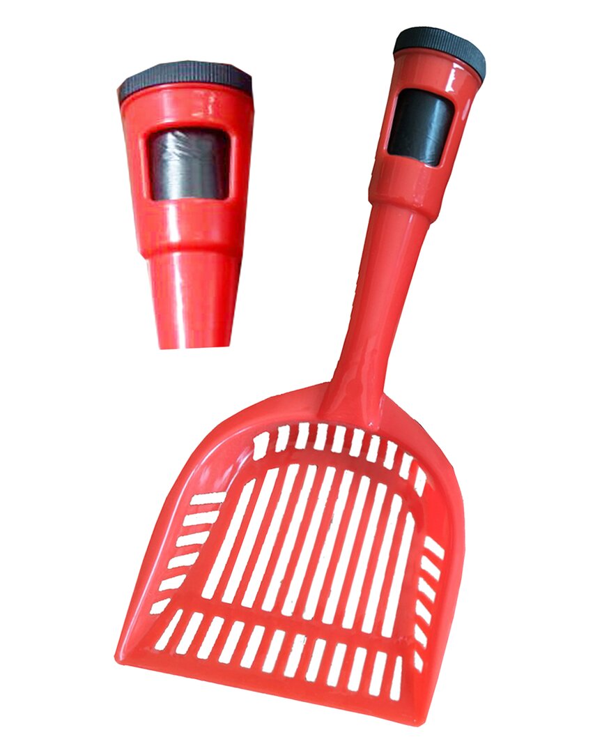 Pet Life Poopin-scoopin Dog And Cat Pooper Scooper Litter Shovel With Built-in Waste Bag Handle Holster In Red