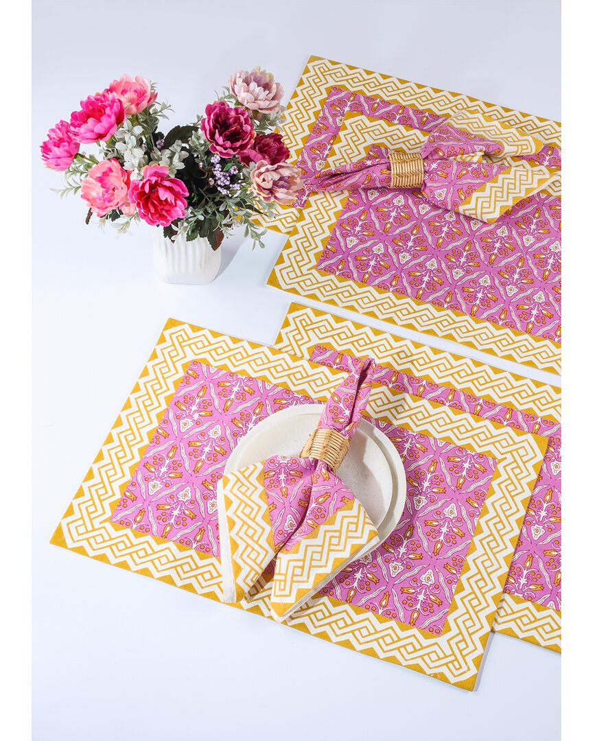 Tiramisu Set Of 4 Orchid Luxe Block Print Placemats In Yellow