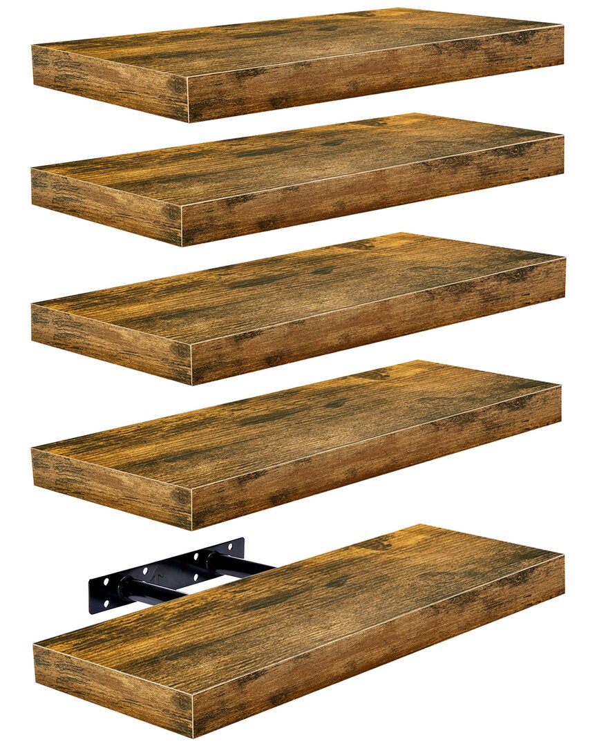 Sorbus Set Of 5 Wall Mounted Floating Shelves In Brown