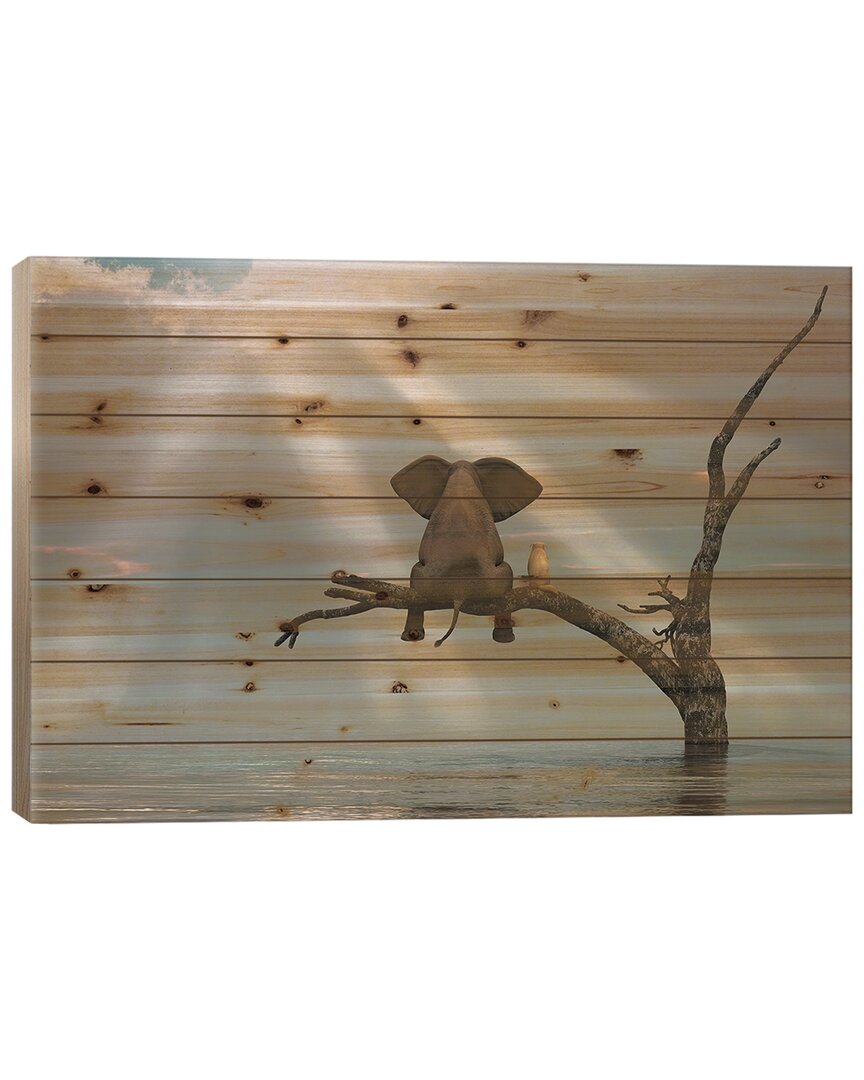 Icanvas Elephant And Dog Are Sitting On A Tree Fleeing A F By Mike Kiev Wall Art