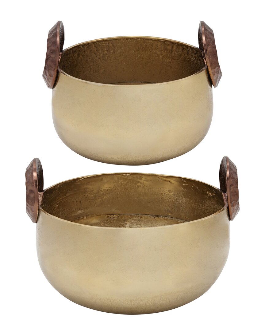 Sagebrook Home Set Of 2 Bowls With Handles In Gold