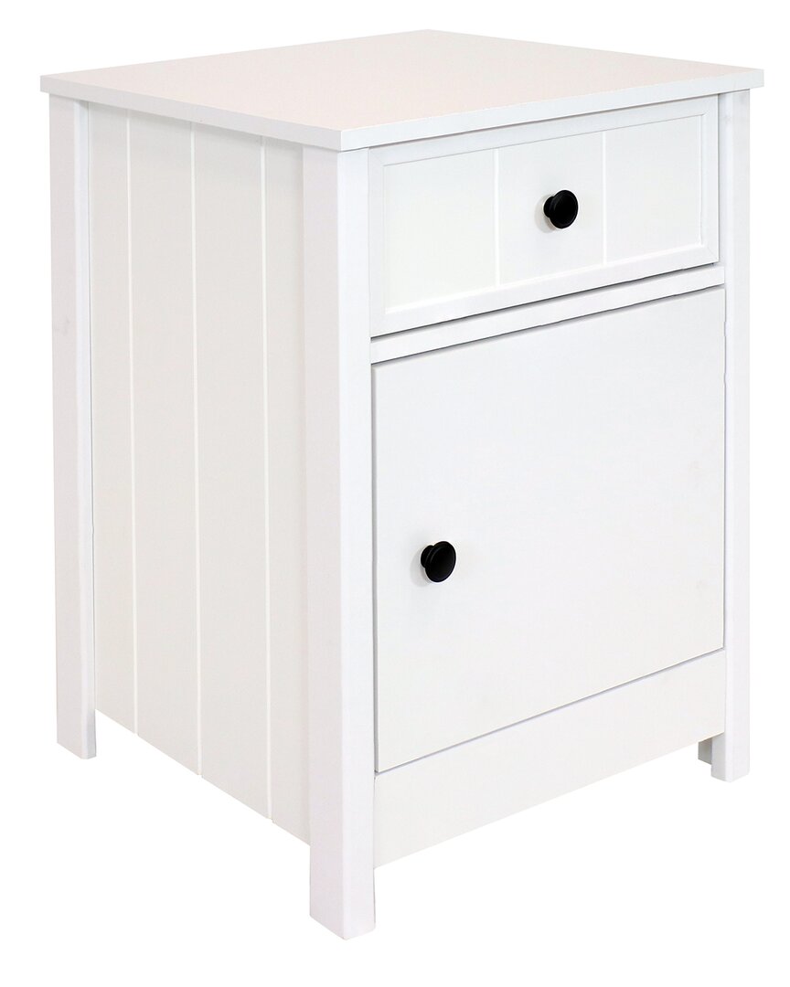 Sunnydaze Beadboard Side Table With Drawer In White