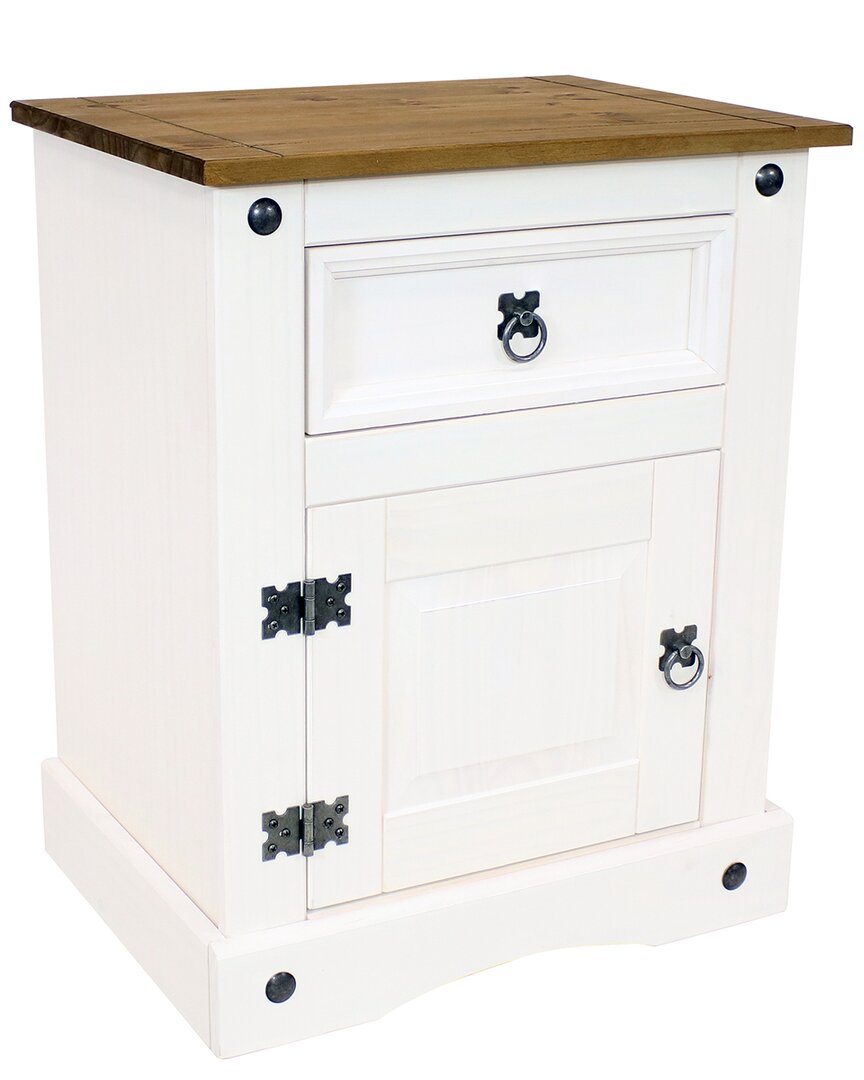 Sunnydaze Solid Pine End Table With Drawer In White