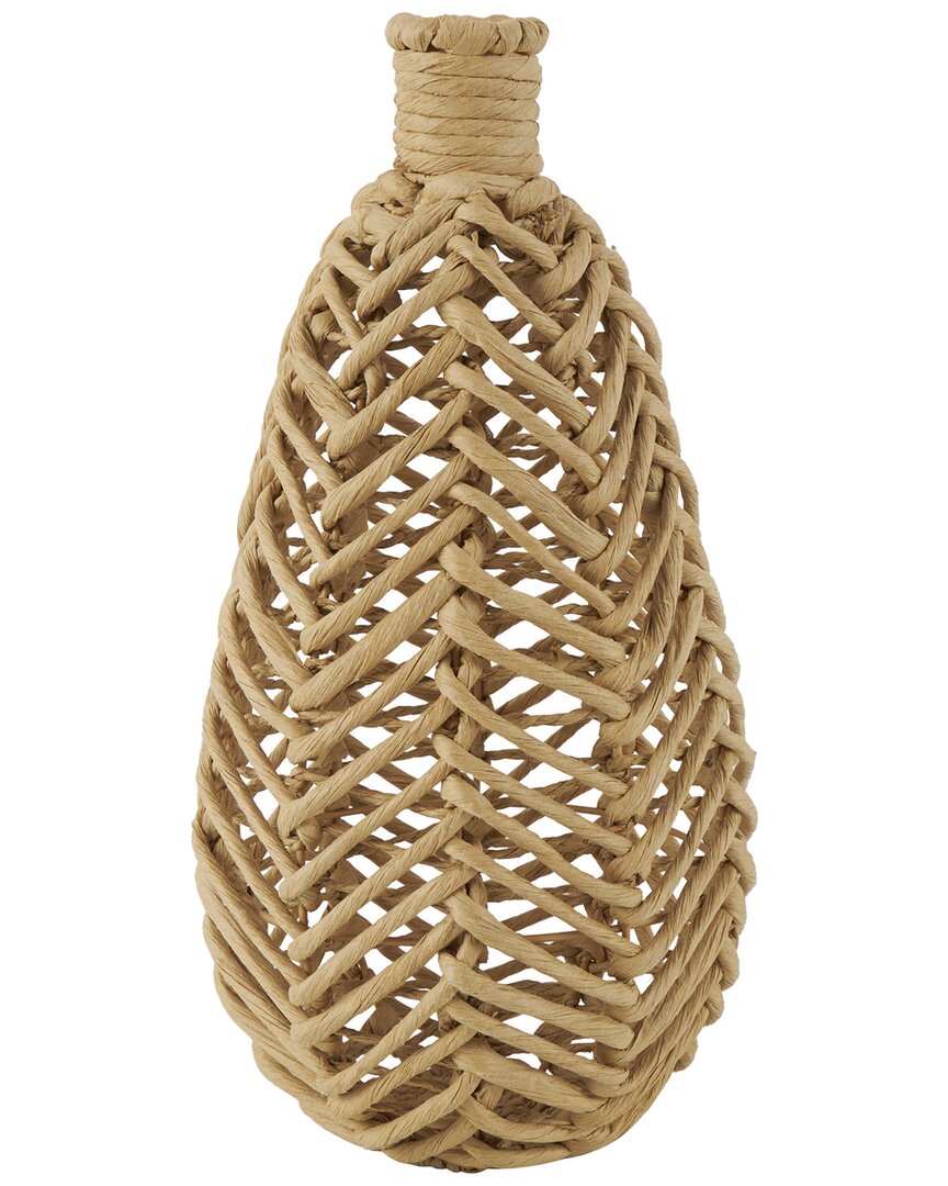 Peyton Lane Brown Jute Rope Handmade Woven Vase With Chevron Pattern In Brown