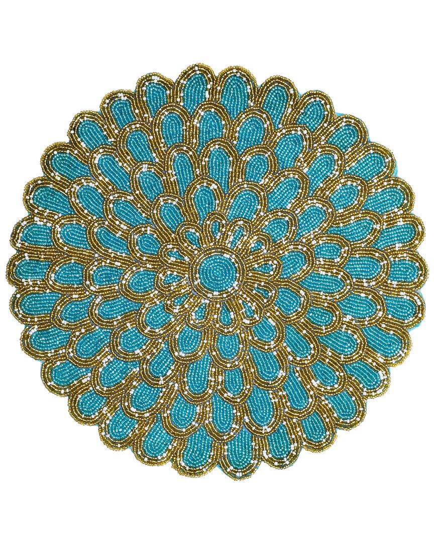Tiramisu Floral Beaded Placemat In Blue