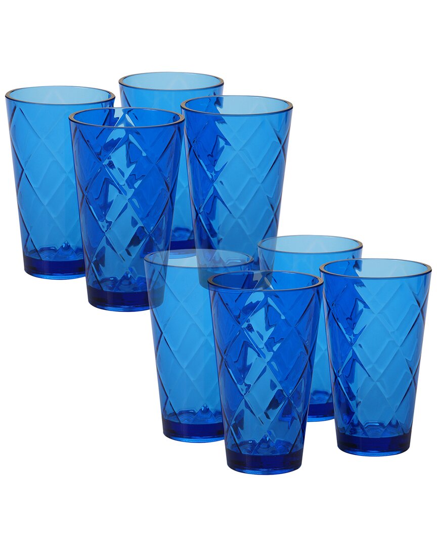 Certified International Set Of 8 Diamond Iced Tea Glasses In Blue