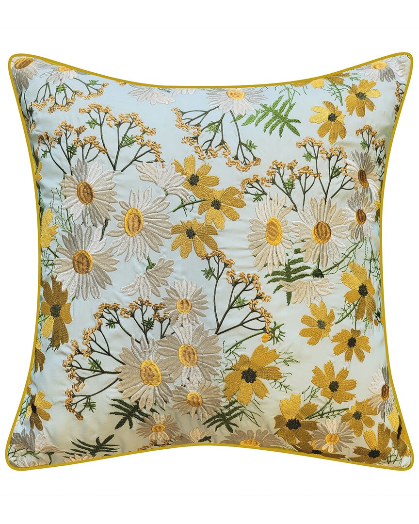 Edie Home Outdoor Floral Print Allover Embroidery Decorative Pillow In Blue