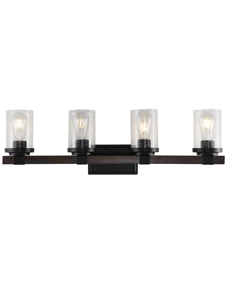 Jonathan Y Bungalow 32in 4-light Iron/seeded Glass Rustic Farmhouse Led Vanity Light In Metallic