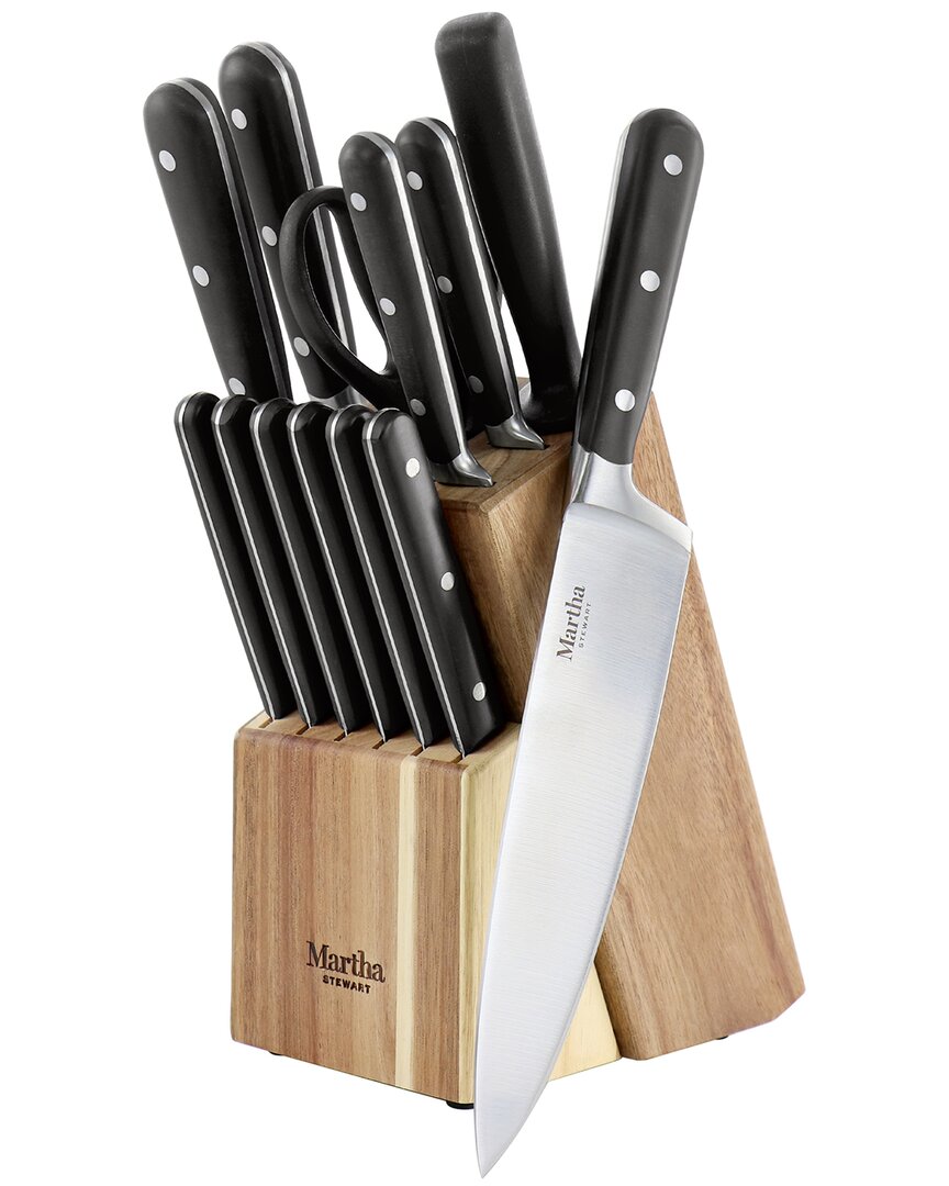 Martha Stewart 14pc Stainless Steel Cutlery Set With Wood Block In Black