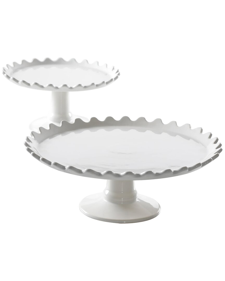 Martha Stewart 2pc Stoneware Cake Stand Set In White