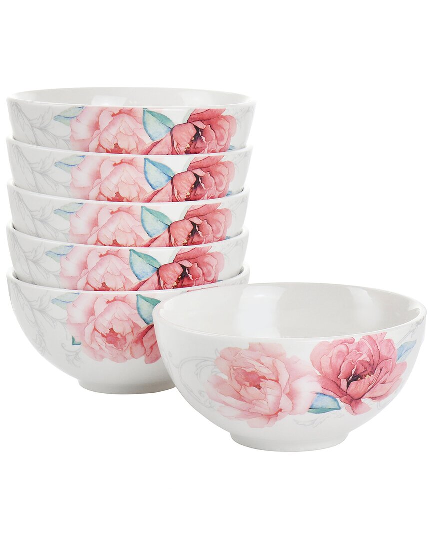 Martha Stewart 6pc Fine Ceramic Floral Cereal Bowl Set In White