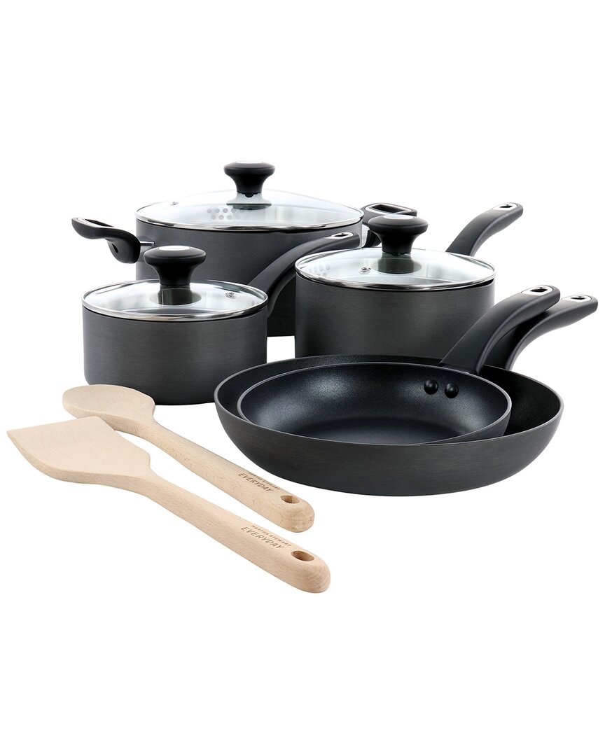 Martha Stewart Everyday 10pc Nonstick Cookware Set With Strainer Lids In Black