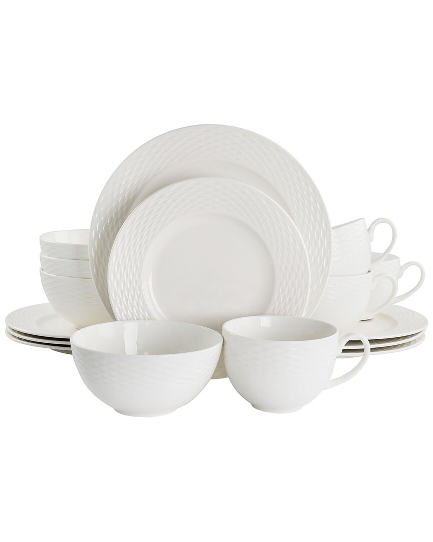 Martha Stewart Fine Ceramic 16pc Textured Dinnerware Set In White