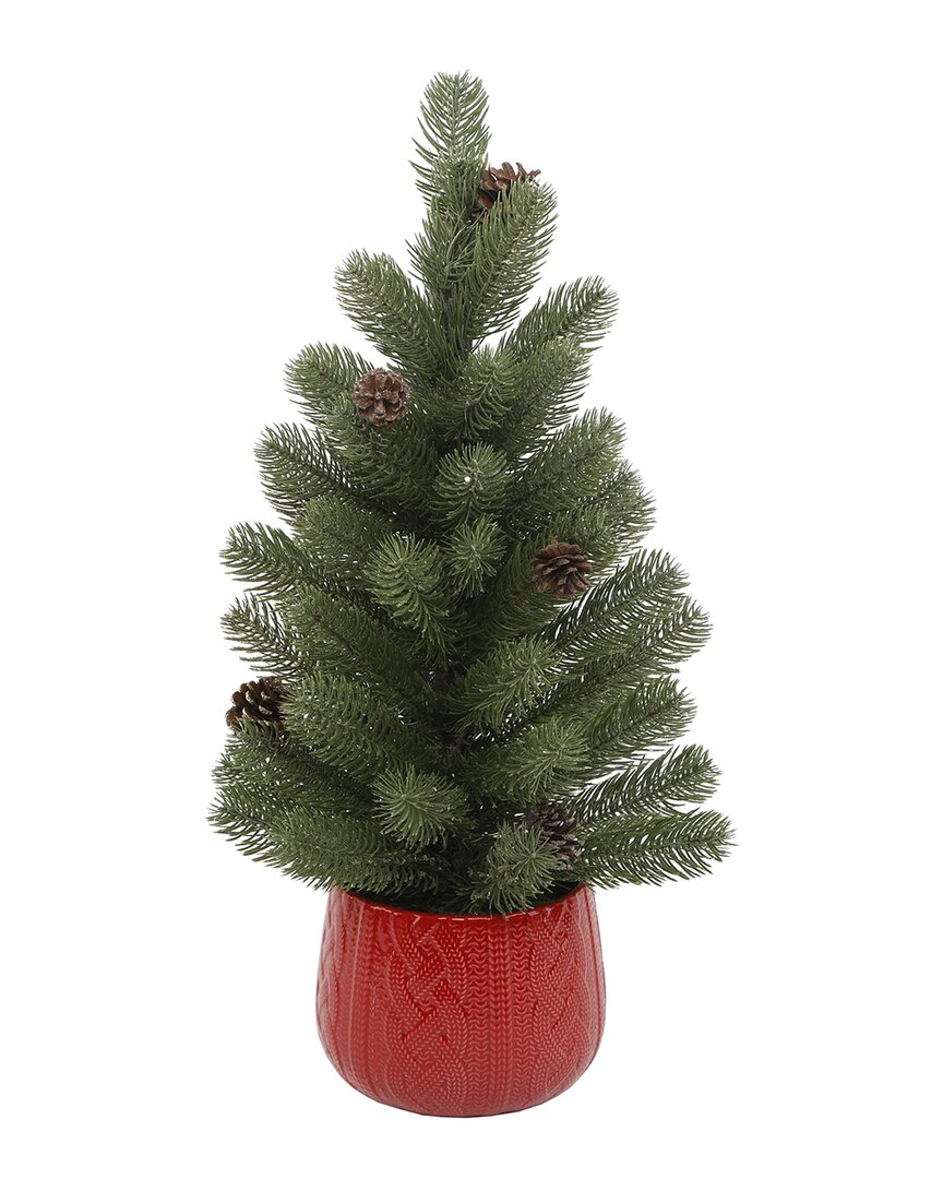 Flora Bunda 24in H Tabletop Xmas Tree In Sweater Ceramic Pot In Red