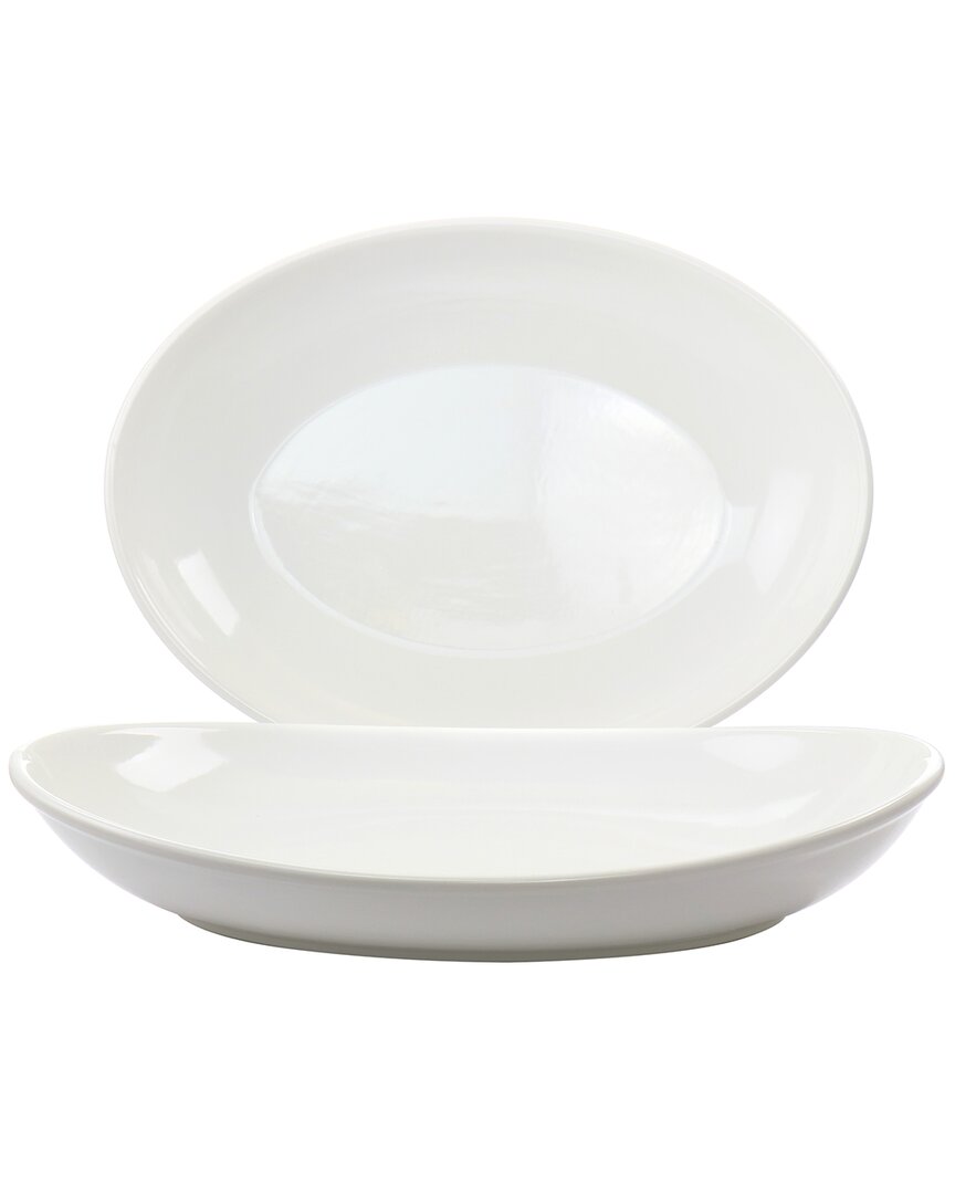 Martha Stewart Patterson 2pc Large Oval Stoneware Platter Set In White