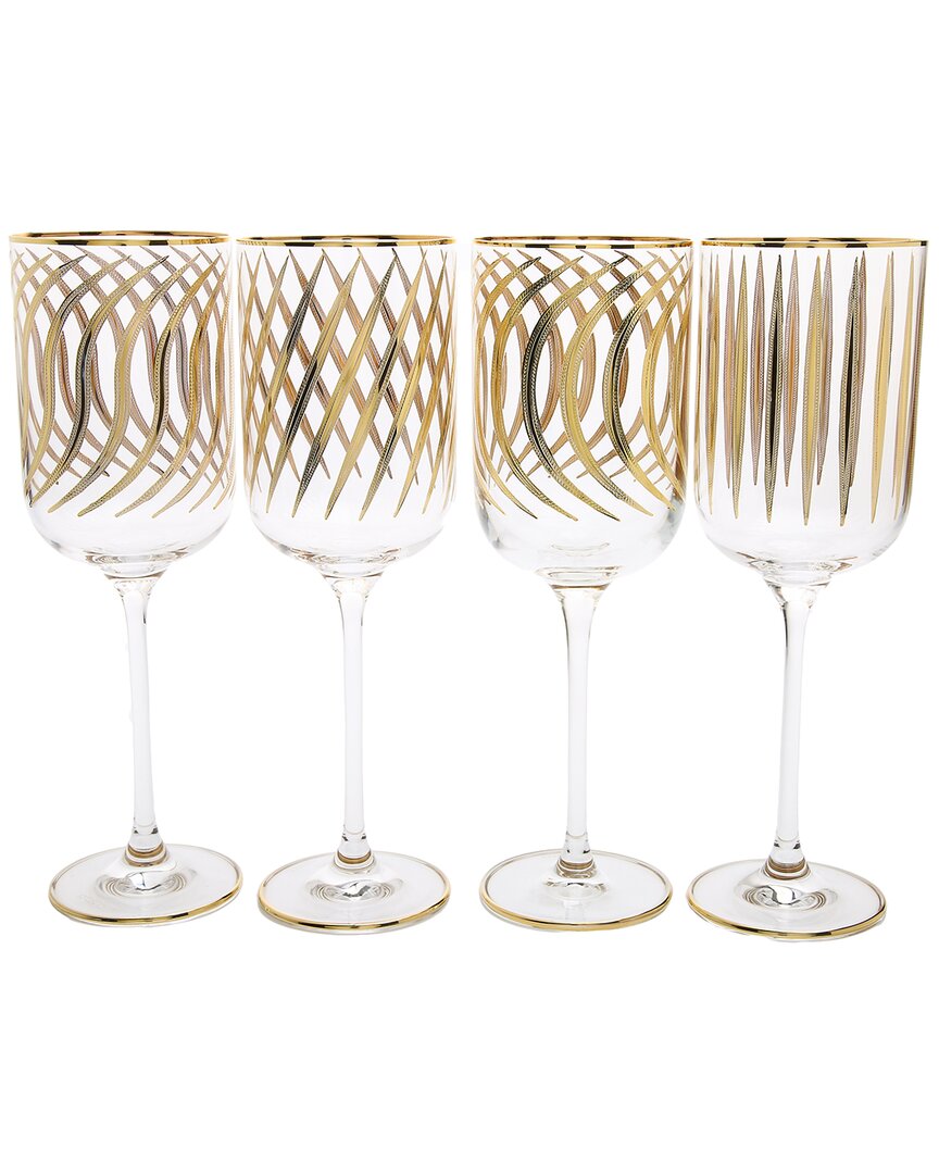 Alice Pazkus Set Of 4 Mix And Match Wine Glasses With 24k Gold Design In Clear