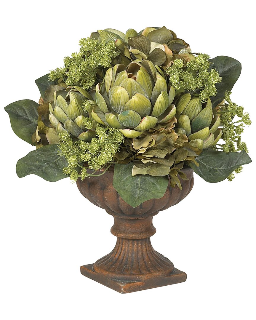 Nearly Natural Artichoke Centerpiece Silk Flower Arrangement In Green