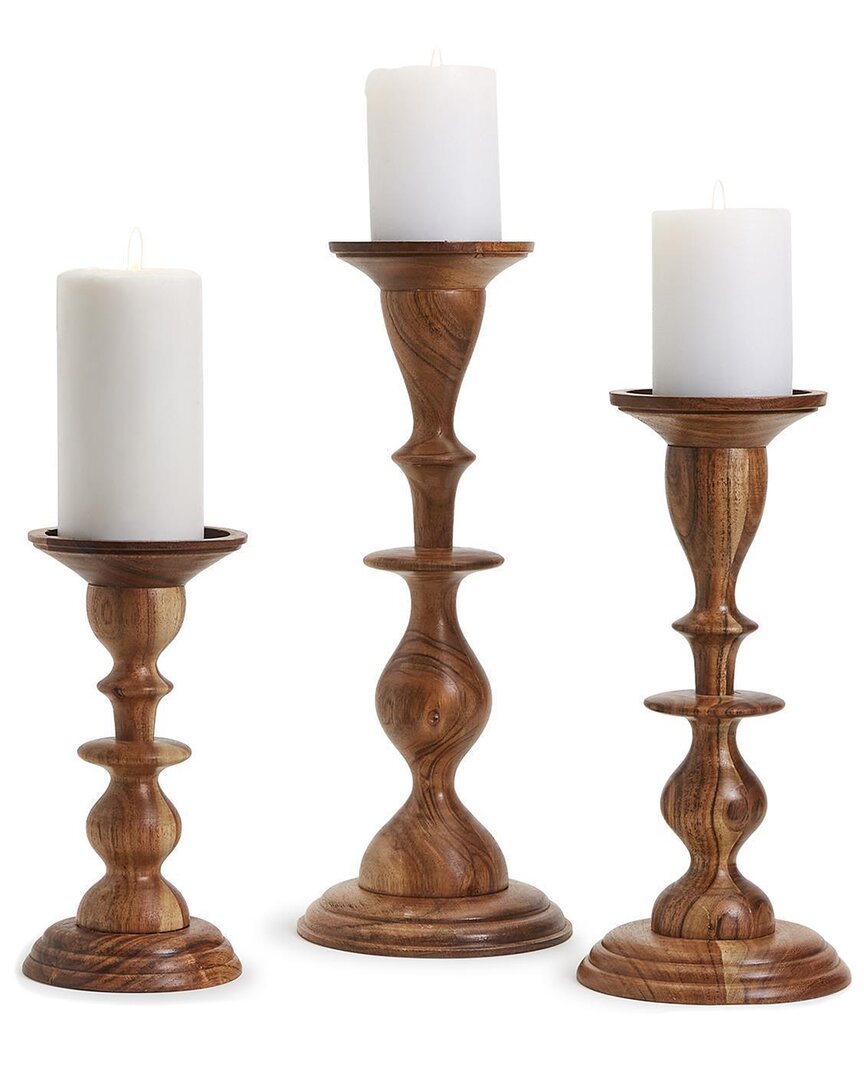 Two's Company Set Of 3 Natural Heights Hand-crafted Pillar Candles In Beige