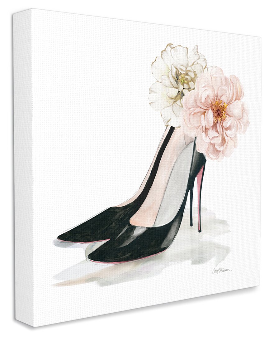 Stupell Industries Pink Floral Black Heels Chic Fashion Shoes Stretched Canvas Wall Art By Carol Robinson