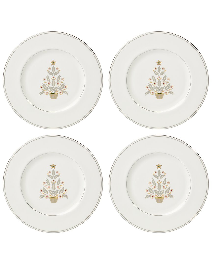 Lenox Set Of 4 Federal Platinum Tree Accent Plates In White