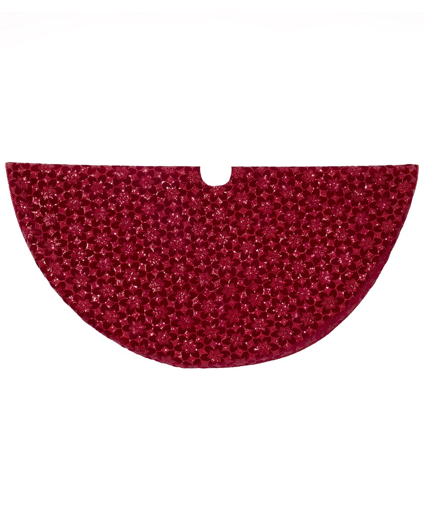 Kurt Adler 72in Burgundy Sequin With Metallic Cord Tree Skirt In Red