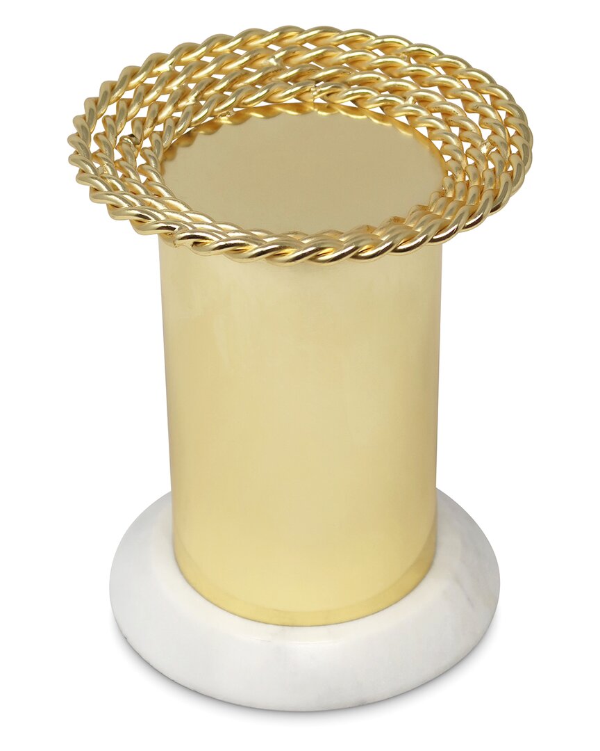 Alice Pazkus Pillar Candle Holder On Marble Base In Gold