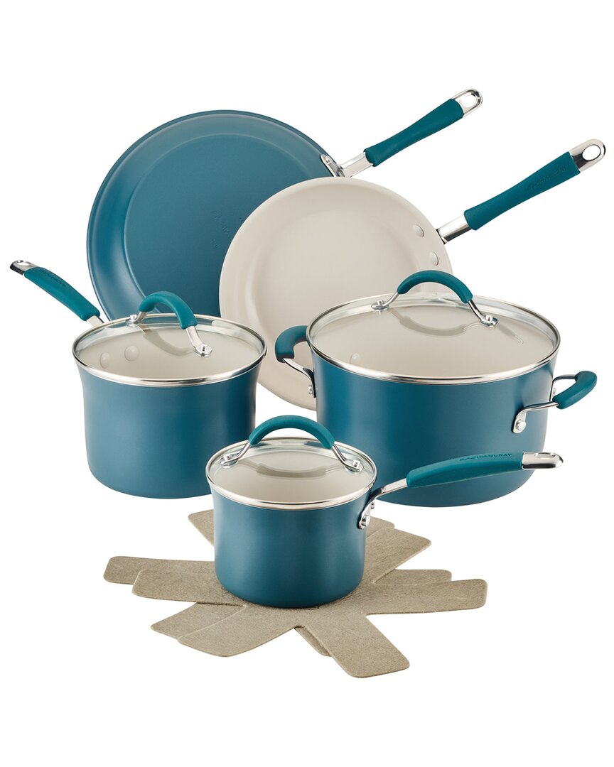 Rachael Ray Cucina Ceramic 10pc Blue Nonstick Cookware Pots An