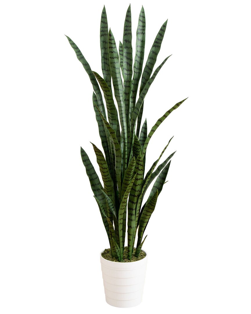 Nearly Natural 5ft Indoor/outdoor Uv-resistant Artificial Sansevieria Plant In Decorative Planter In Green