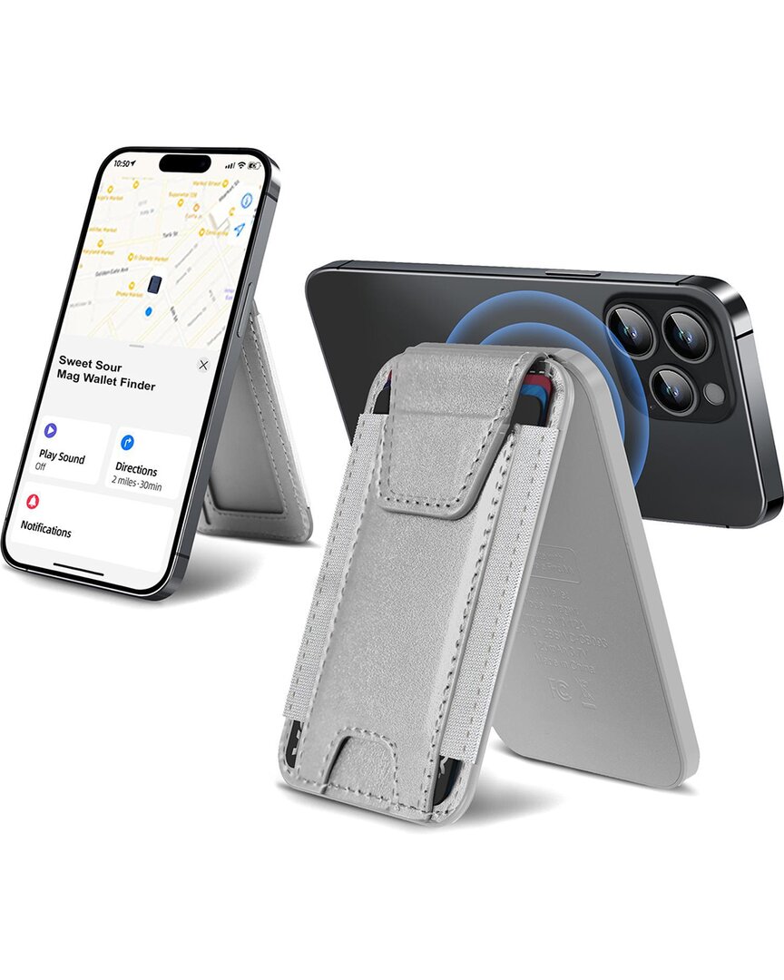 Phunkee Tree Leather Magnetic Wallet & Tracker In Silver