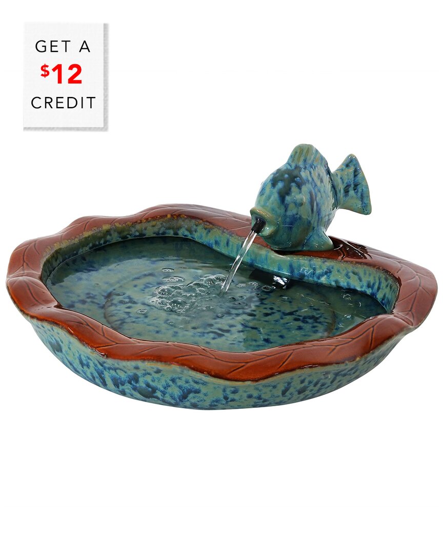 Shop Sunnydaze Glazed Ceramic Fish Outdoor Water Fountain 7in Patio & Garden Feature With $12 Credit In Multi
