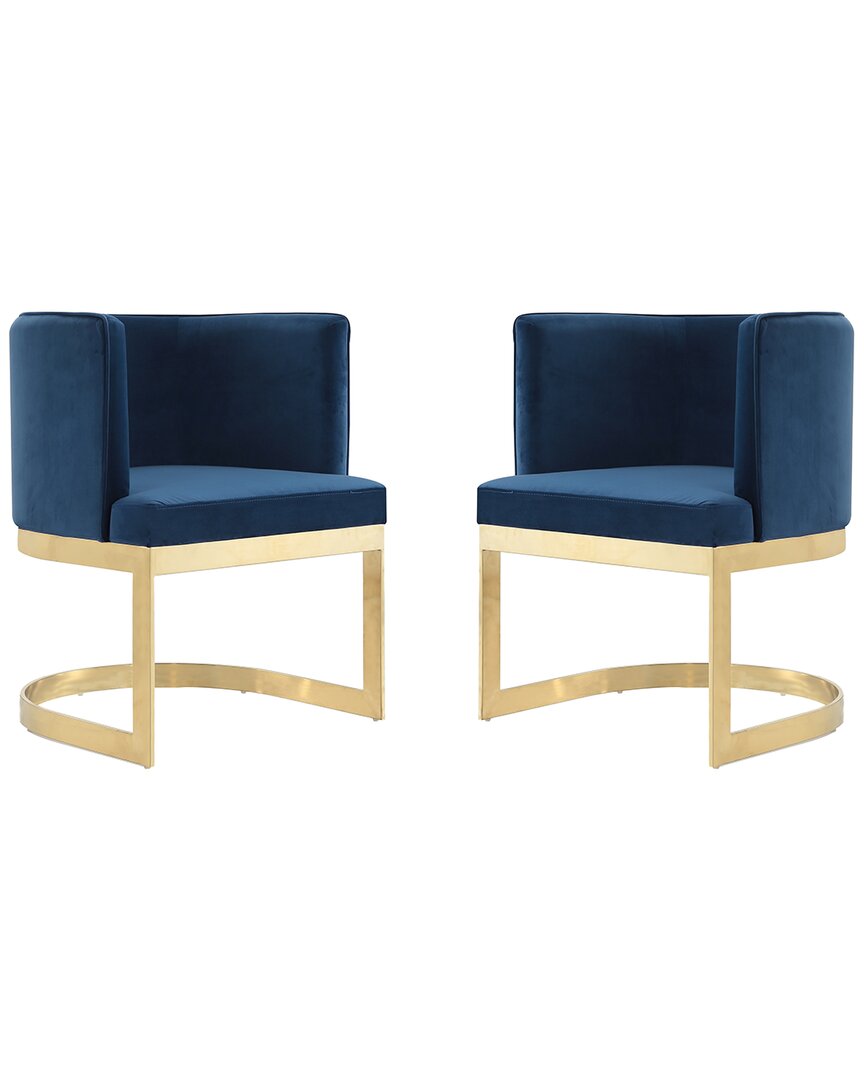 Manhattan Comfort Aura Dining Chair In Royal Blue And Polished Brass