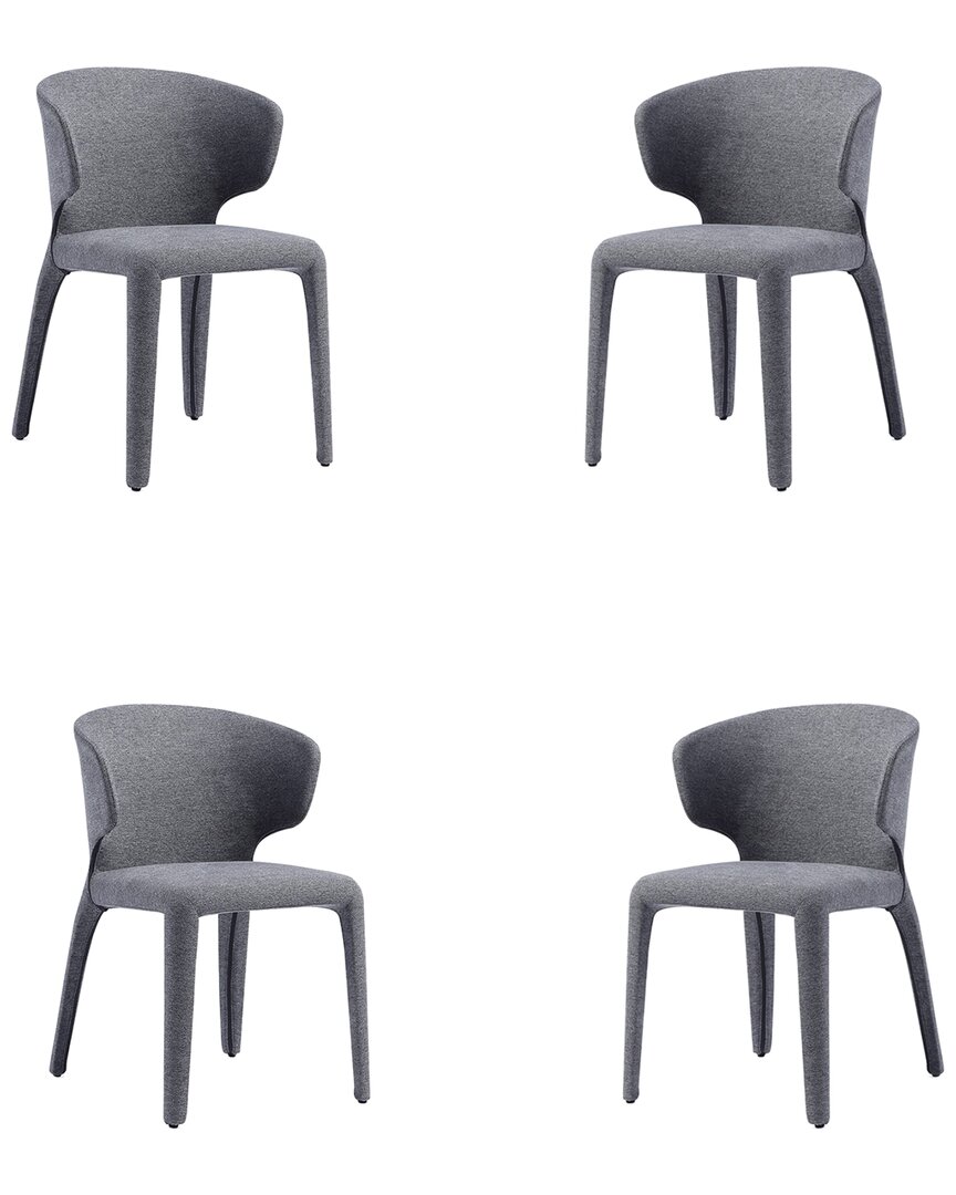 Manhattan Comfort Conrad Woven Tweed Dining Chair In Grey - Set Of 4 In Gray