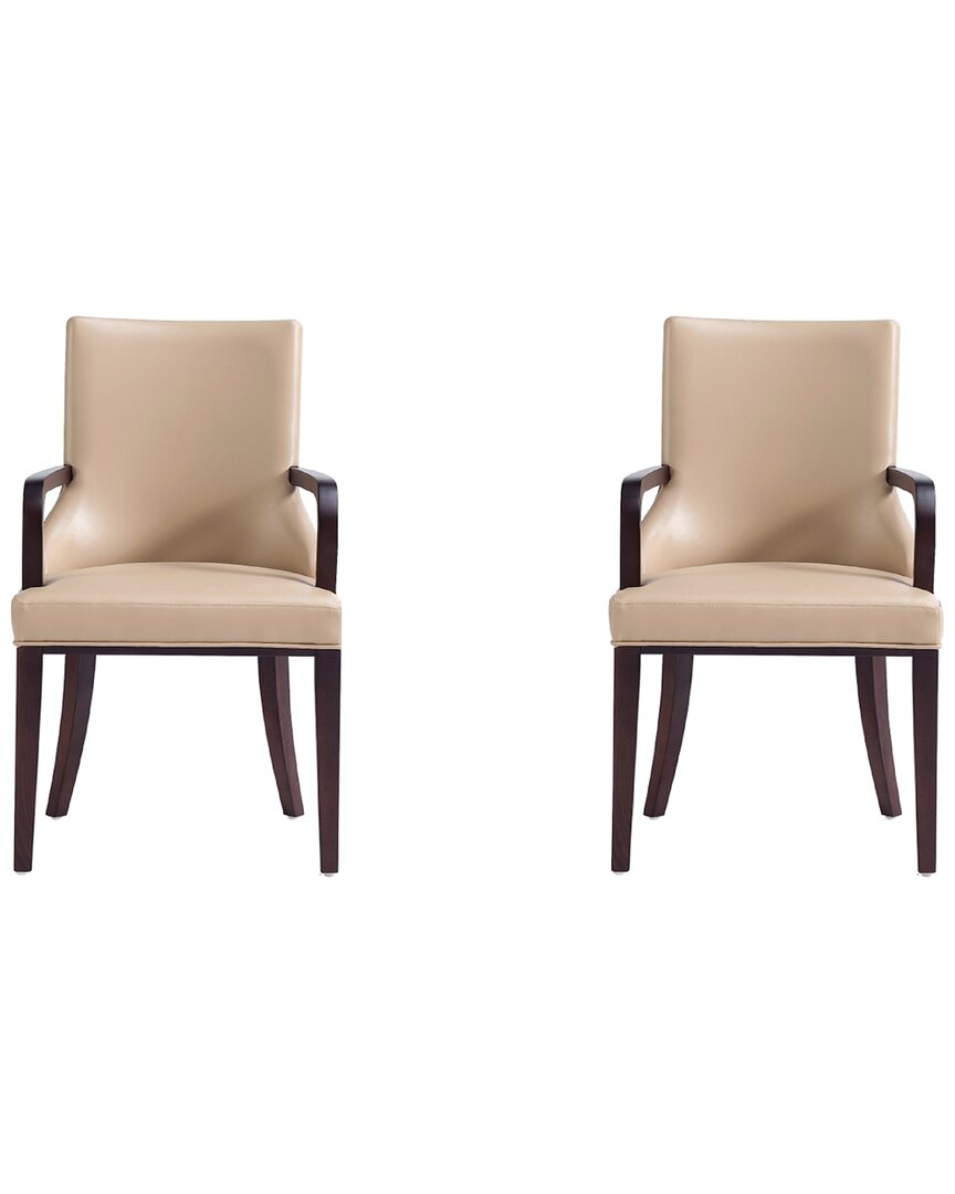 Manhattan Comfort Shubert Faux Leather And Velvet Dining Armchair In In Neutral