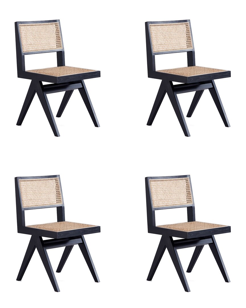 Manhattan Comfort Hamlet Dining Chair In Black And Natural Cane - Se In Neutral