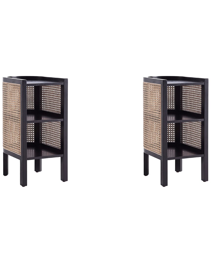 Manhattan Comfort Versailles End Table In Black And Natural Cane - S
