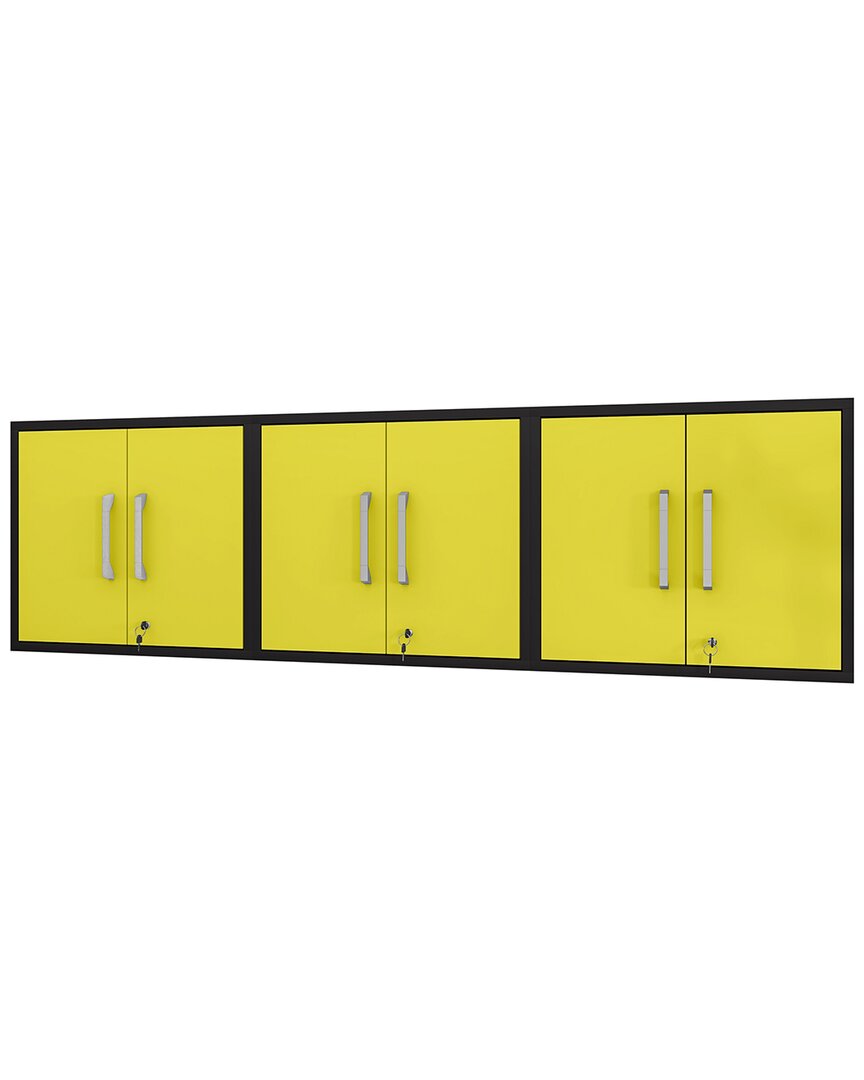 Manhattan Comfort Eiffel Floating Garage Cabinet In Matte Black And In Yellow