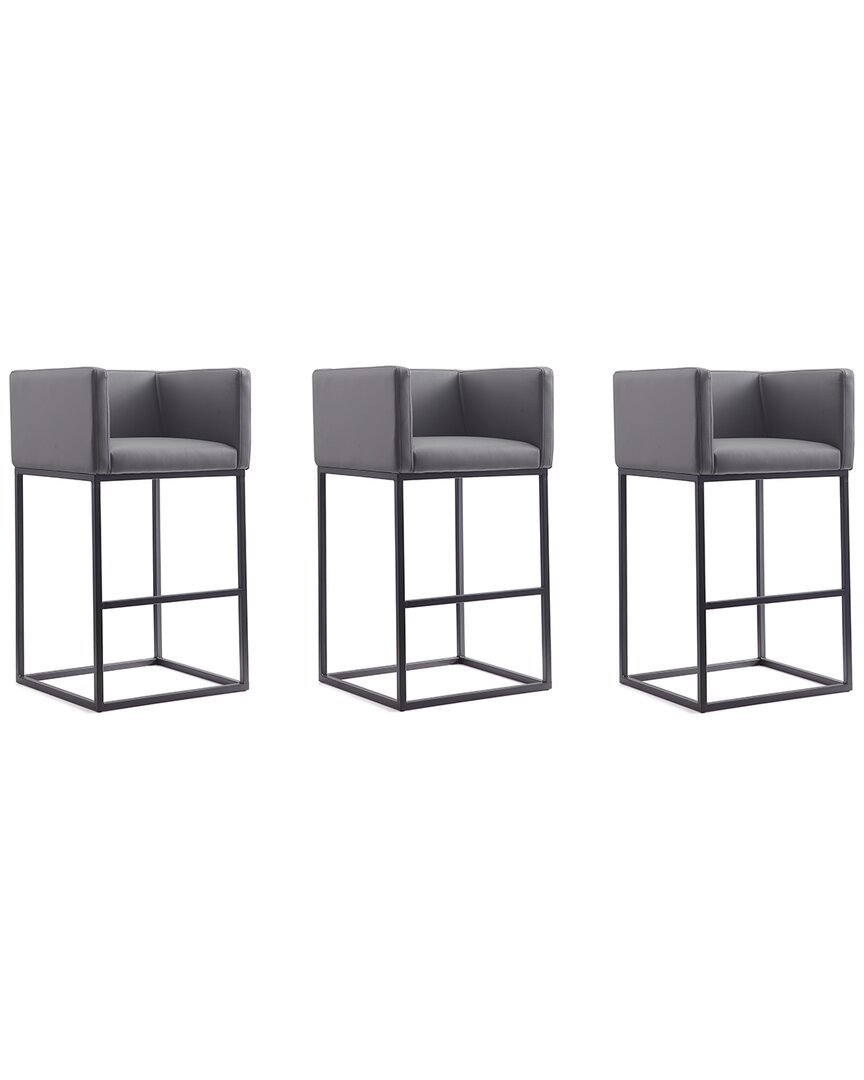 Manhattan Comfort Set Of 3 Embassy Bar Stools In Gray