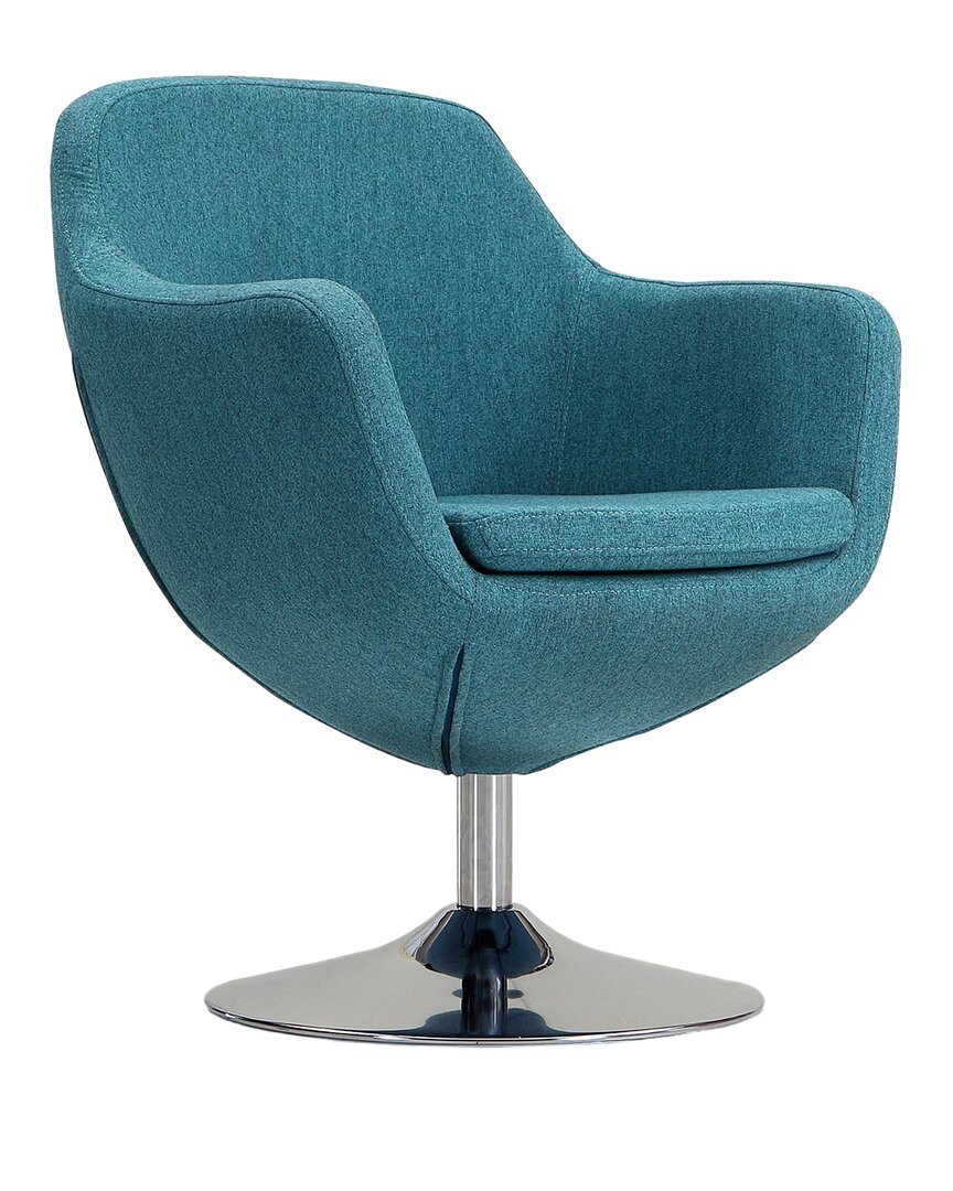 Manhattan Comfort Caisson Swivel Accent Chair In Blue And Polished C
