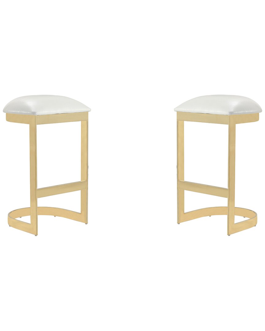 Manhattan Comfort Aura Bar Stool In White And Polished Brass