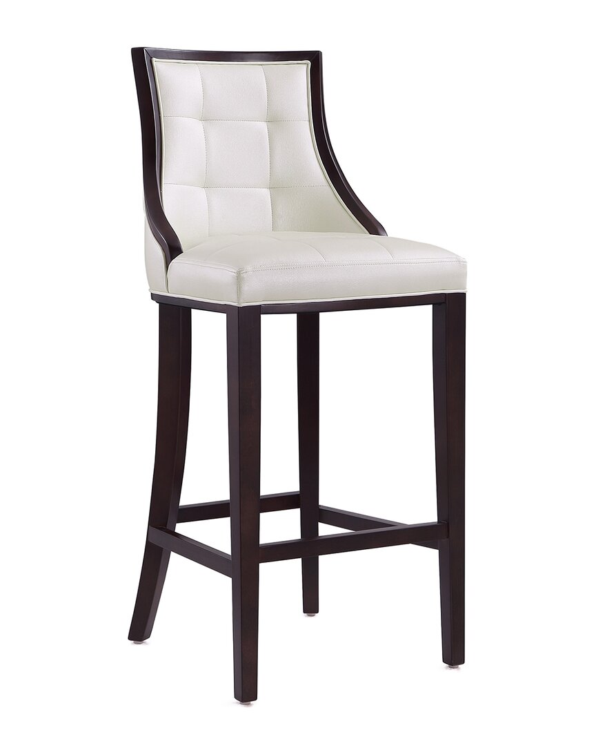 Manhattan Comfort Fifth Avenue Bar Stool In Pearl White And Walnut In Neutral